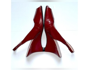 Vintage Talbots Burgundy Patent Leather Wedge Slingback Heels (6.5AA)