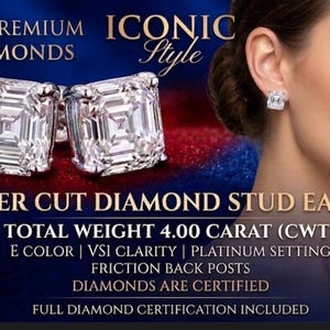 4.00 CTW Asscher Cut Lab Diamond Earrings in Platinum (VS1 E Certified)