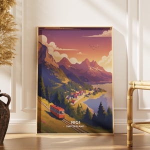 Rigi Mountain Switzerland Travel Poster, Swiss Alps Art, framed print
