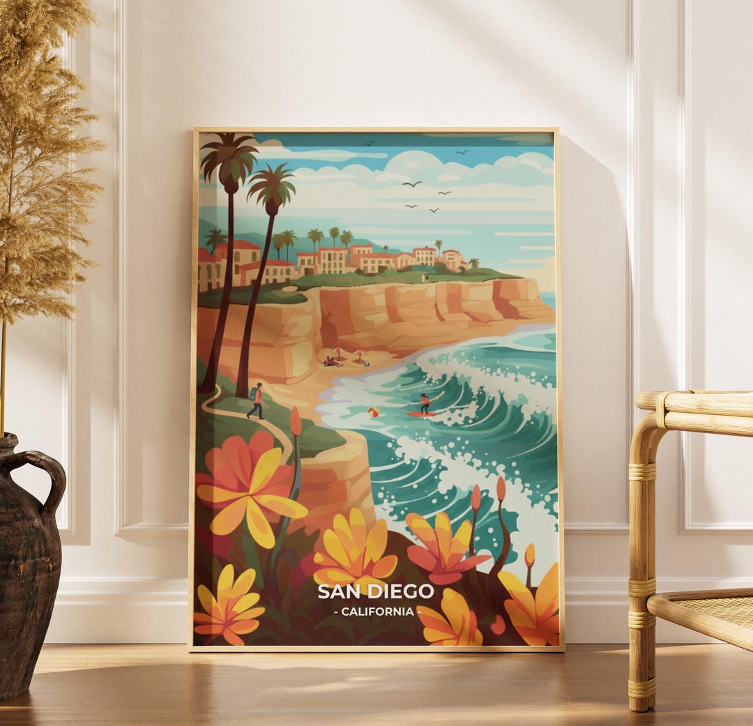 San Diego Travel Poster, Retro La Jolla Art Print, Framed Print - Etsy