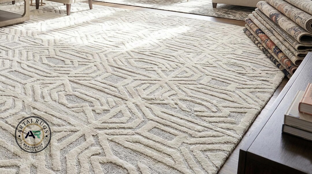 Lengthwise Detailed Rug Style Modern Hand-tufted High-low Geometric Area Rug - Ivory & Grey - Etsy