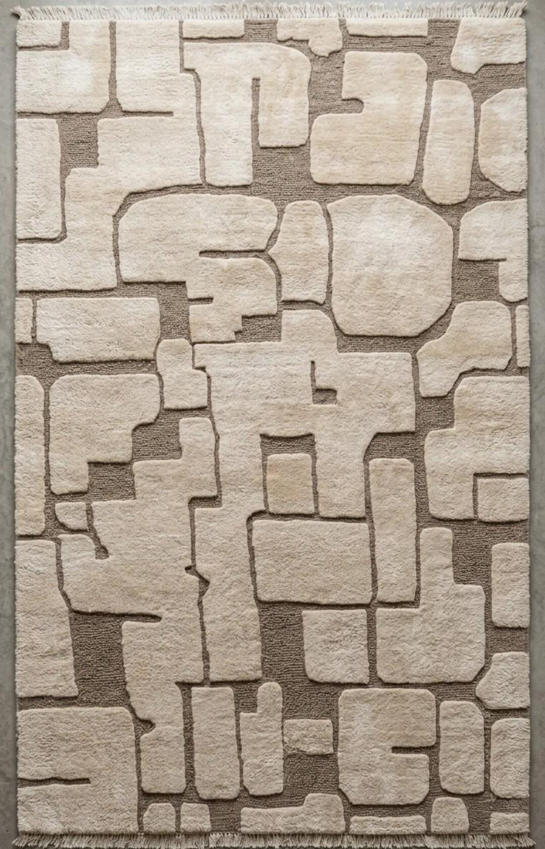 Hand Knotted Abstract Wool Rug, Modern Beige Geometric Area Rug ...