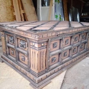 Oak Wooden Chest – Large Storage Trunk image 3