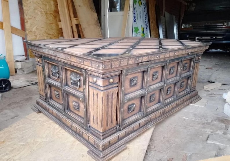 Oak Wooden Chest – Large Storage Trunk image 3