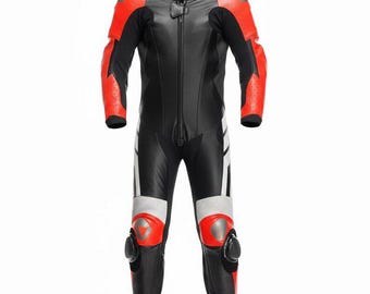 Schwarz-roter Leder Motorrad-Rennanzug für Herren - CE Armor Biker Gear (Spezialanfertigung)