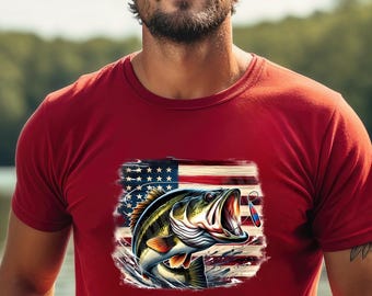 Largemouth Bass Shirt, Patriotic Bass Fishing Tee, Fish Graphic T-Shirt, American Fishing Shirt, USA Outdoors Gift