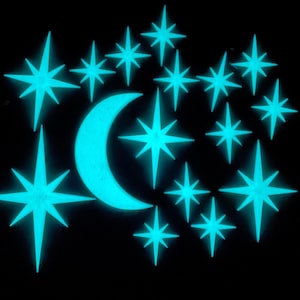 Glow in the Dark Stars & Moon Wall Decor, 16 Piece 3D Printed Set for Kids Bedroom Ceiling, Celestial Nursery Decor with Mounting Putty