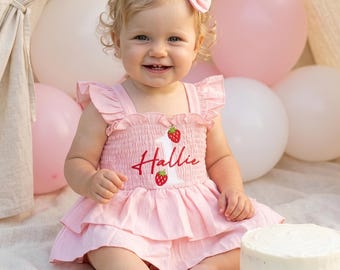 Custom First Birthday Dress, Berry 1st Birthday Outfit, Strawberry Cake Smash