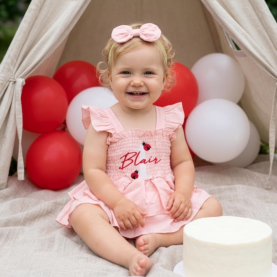 Custom First Birthday Dress, Ladybug 1st Birthday Outfit, Little Lovebug Cake Smash