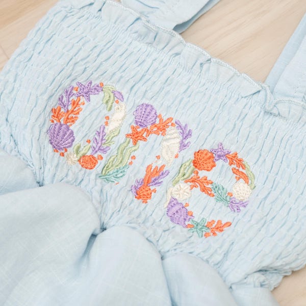 Custom First Birthday Dress, Embroidered Baby Name Romper, ONEder the Sea Birthday Outfit, Cake Smash Dress
