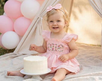 Vestido personalizado para el primer cumpleaños, conjunto Daisy para el primer cumpleaños, sesión de fotos con pastel