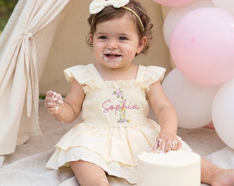 Custom First Birthday Dress, Daisy 1st Birthday Outfit, Cake Smash