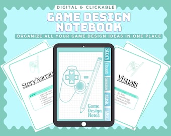 Digital Game Design Notebook (Green) | Organize all your Game Design Ideas :) | Clickable Notebook for iPad or Android (Digital Download)