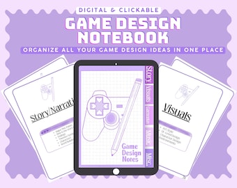 Digital Game Design Notebook (Purple) | Organize all your Game Design Ideas :) | Clickable Notebook for iPad or Android (Digital Download)