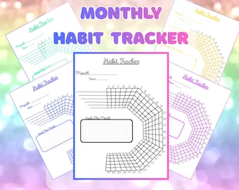Monthly Habit Tracker - Printable for Bullet Journal and Goal Setting - 8 Colors - A4 and A5 - Digital Download