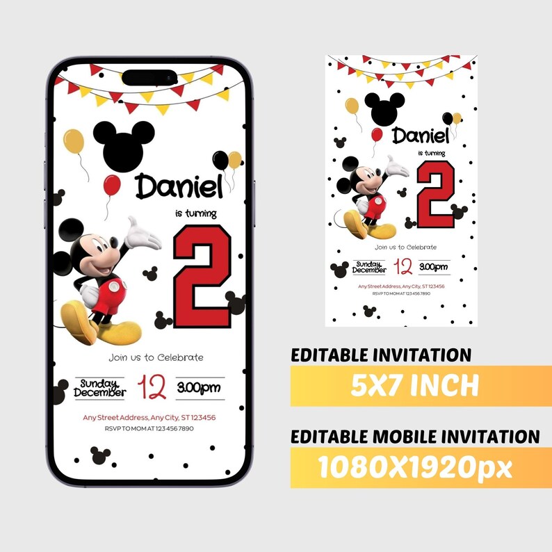 Editable Mickey Mouse Birthday Invitation (digital Download) - Etsy