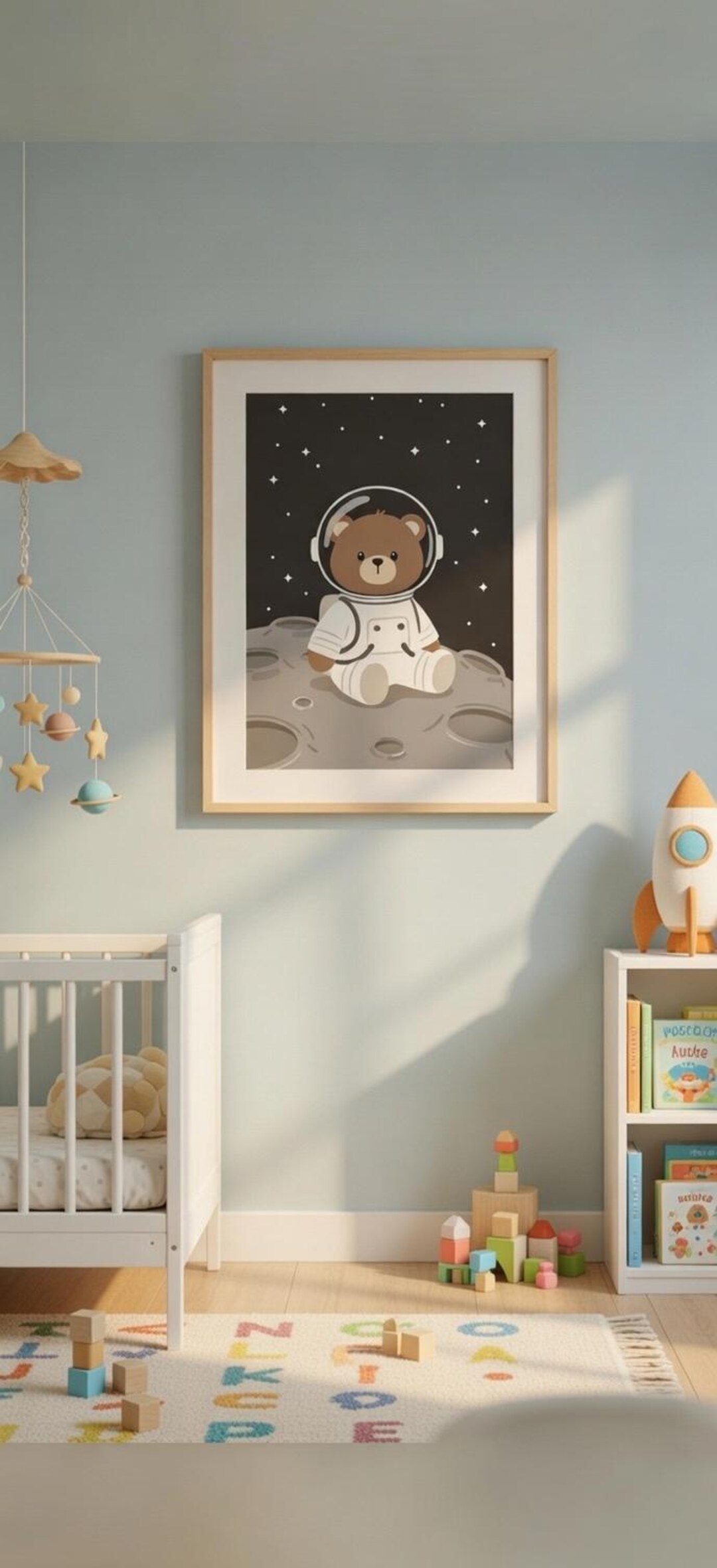 Whimsical Astronaut Bear Nursery Space Adventure for Baby Room Wall Art ...