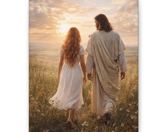 Walk with me- strawberry blonde / Young Woman Canvas Stretched | Religious Wall Art, 0.75"