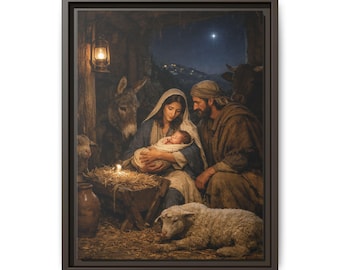 Nativity Scene Matte Canvas Framed | Holy Family Christmas Wall Art
