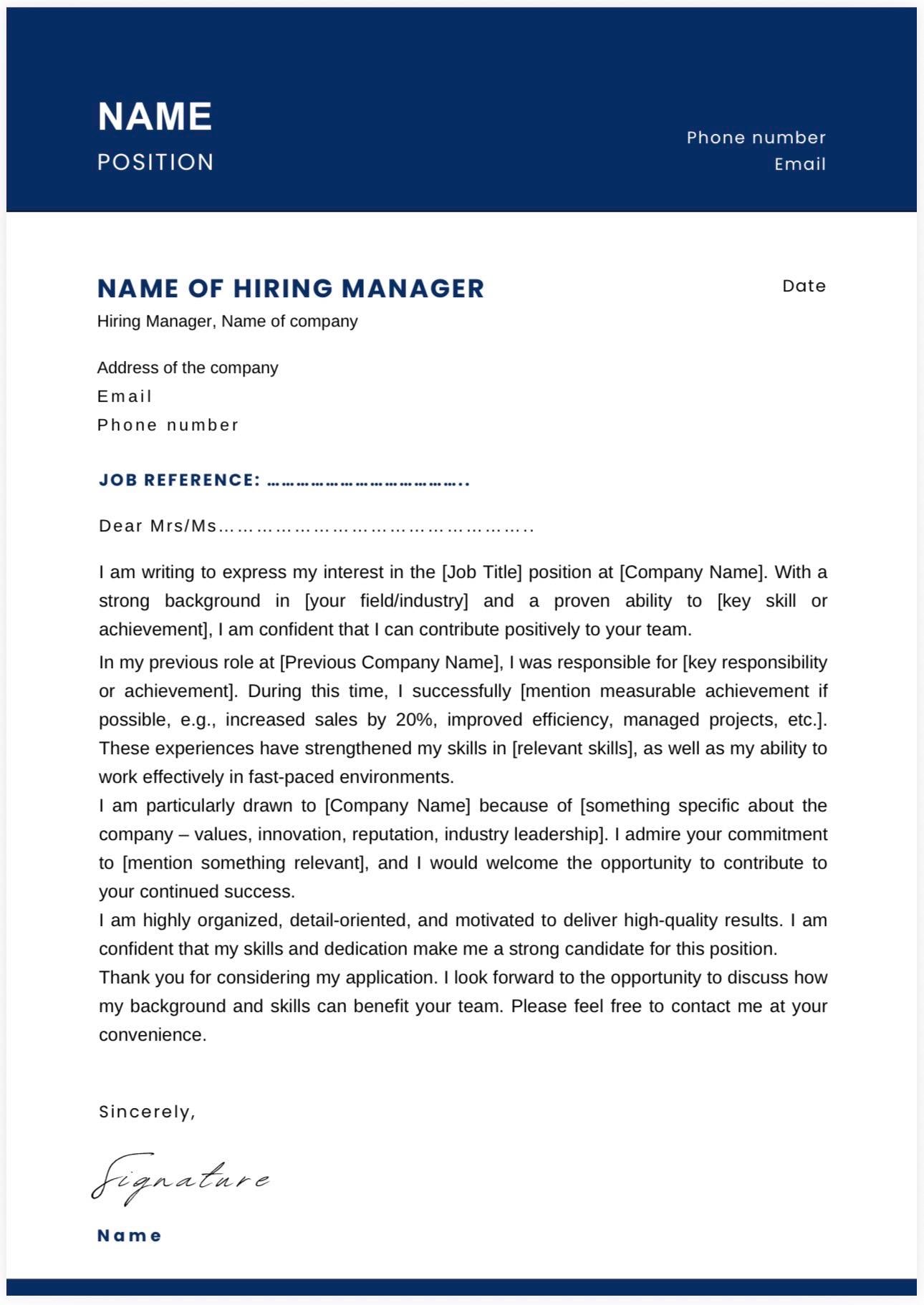 Updated Cover Letter Sample Professional Cover Letter Template | Modern Job Application (digital ...