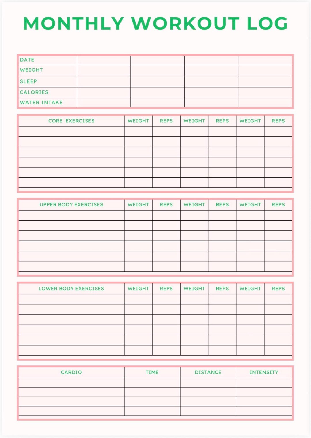 Monthly Workout Planner Printable | Fitness Tracker Canva Template ...