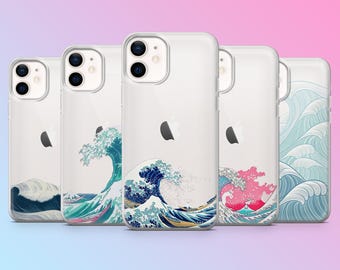 Great Wave-telefoonhoesje transparant Japan Wave Cover voor iPhone 17Pro, 16, 15, 14, 13, 12, Samsung S26, S25, S24, S23, A17, A57, A37 Pixel 10,9