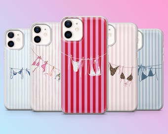 Bikini gestreept telefoonhoesje Beach Girl Summer Cover voor iPhone 17Pro, 16, 15, 14, 13, 12, Samsung S26, S25, S24, S23, A17, A57, A37 Pixel 10,9