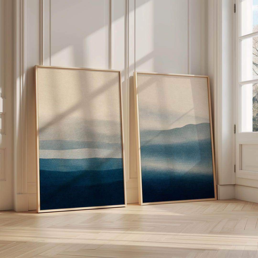 Set of 2 Coastal Abstract Prints, Blue Beige Ocean Inspired Wall Art - Etsy