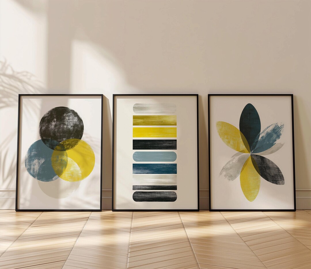 Mid Century Modern Abstract Wall Art Set, Geometric Scandinavian Prints ...