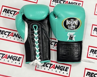 Gepersonaliseerde No Boxing No Life veterhandschoenen met aangepast logo, leer, voor training en vechten.