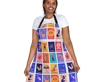 Delantal con estampado de tarjeta de bingo de lotería / Delantal de cocina con diseño de arte popular mexicano