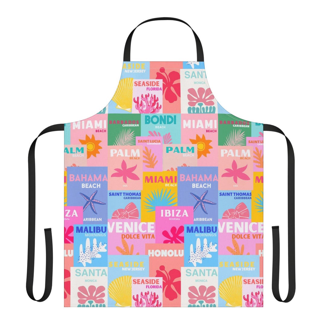 Tropical Beach Patchwork Apron | Colorful Vacation Destination Print - Etsy