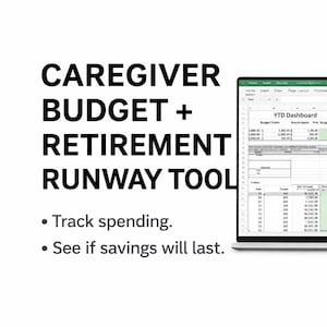 Retirement Budget Spreadsheet | Caregiver Expense Tracker | Elderly Parent Monthly Budget Planner | Excel Template