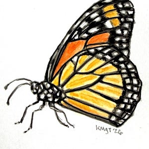 Monarch Butterfly Watercolor Painting, Original Tiny Wildlife Art - Mini Insect Study 2.5x3.5