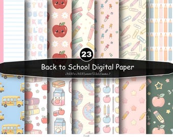 Pack de papiers numériques pour la rentrée scolaire | Motifs sans raccord, fonds pour salle de classe, papier pour scrapbooking éducatif
