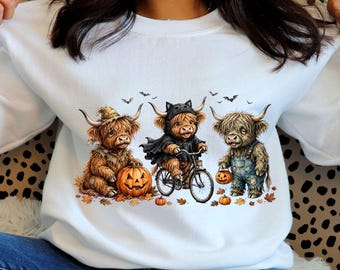 Funny Halloween Highland Cow PNG | Spooky Pumpkin Sublimation Design, Fall Shirt, Digital Download