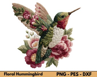 Motif de broderie colibri floral | Sublimation aquarelle oiseau et fleurs | Vestes, coussins et loisirs créatifs