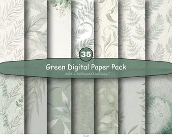 Pack de papiers numériques verts | Papier aquarelle pastel pour scrapbooking de mariage, fonds floraux bohèmes | Téléchargement instantané