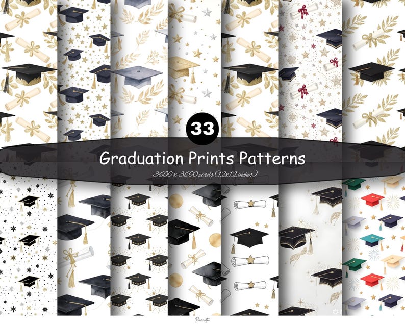 Graduation Seamless Pattern Paper Bundle | Digital Paper Pack, Grad Cap ...