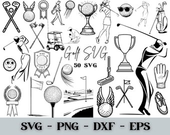 Pack SVG Golf | Fichiers balle de golf, golfeur et club pour Cricut Silhouette | Cadre PNG
