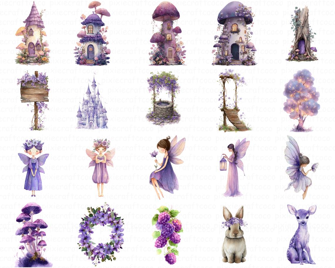 Watercolor Fairy Clipart PNG Bundle | Purple Magical Garden Fairies ...