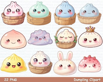 Clipart boulette | Pastel Kawaii PNG, personnages de boulettes, sublimation de cuisine asiatique et artisanat