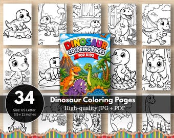 Livre de coloriage de dinosaures à imprimer pour enfants | Pages de dinosaures simples pour les tout-petits (maternelle) | Fiches d'activités d'apprentissage amusantes