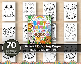 Livre de coloriage pour bébés animaux | 70 pages faciles pour les tout-petits (Téléchargement numérique)