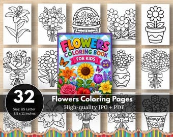 Coloriages de fleurs pour enfants | Livre de coloriage de fleurs de printemps à imprimer (PDF/JPG) | Pages florales