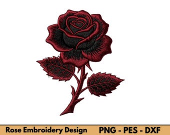 Motif de broderie gothique rose dégoulinante | Illustration florale sombre (Téléchargement numérique)