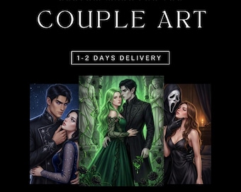 Custom Couple Character Art | Dark Romance Fantasy Illustration | Book Cover Characters | Procreate Digital Art
