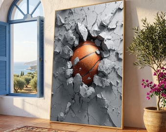Basketball Breaking Wall Canvas, Sports Action Wall Art, Dynamic Basketball Canvas, Game Room Decoration, Athletic Wall Decor