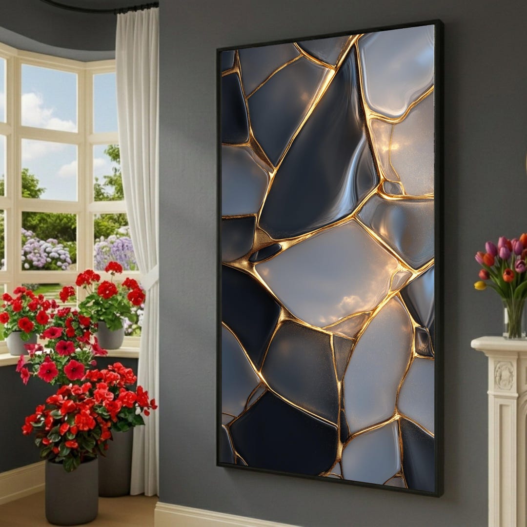 Elegant Black and Gray Abstract Canvas, Gold Line Geometric Wall Art ...