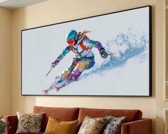Vibrant Skiing Action, Snow Sport Canvas Wall Art, Winter Adventure Canvas, Dynamic Ski Canvas, Outdoor Sports Home Decor